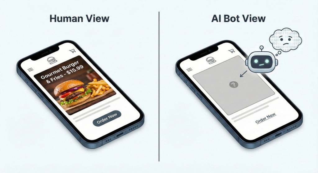 An image explaining that an AI tool to read website data cannot discern or read information that is text hidden inside a picture